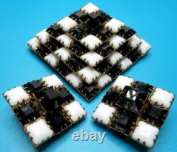 SCHREINER Black & White Checkerboard Rhinestone Pyramid Brooch Earring Set