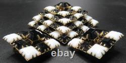 SCHREINER Black & White Checkerboard Rhinestone Pyramid Brooch Earring Set