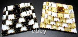 SCHREINER Black & White Checkerboard Rhinestone Pyramid Brooch Earring Set