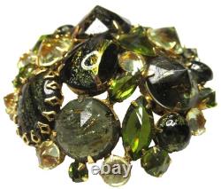 SCHREINER Black & Yellow Speckled Inverted Rhinestone Vintage Pin Brooch