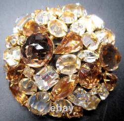 SCHREINER Champagne & Ice Inverted Rhinestone Vintage Dome Pin Brooch