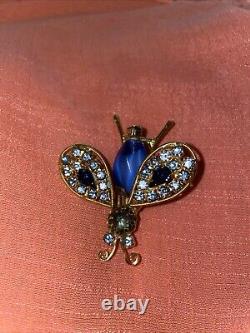 SCHREINER Germany Unsigned Blue Rhinestone Glass Trembler Bug Vintage Pin Brooch