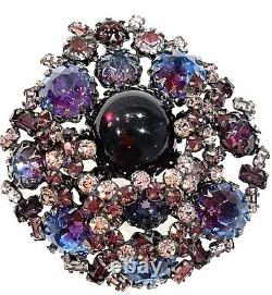 SCHREINER NY SIGNED Purple Blue Pink Domed Pendant Brooch Vintage Jewelry Exc