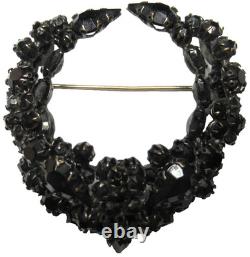 SCHREINER Signed Black Rhinestone Wreath Vintage Pin Brooch