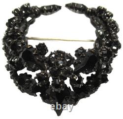 SCHREINER Signed Black Rhinestone Wreath Vintage Pin Brooch