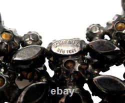 SCHREINER Signed Black Rhinestone Wreath Vintage Pin Brooch
