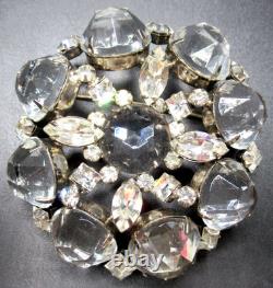 SCHREINER Signed MASSIVE Sparkling Ice Domed Rhinestone Vintage Pin Brooch