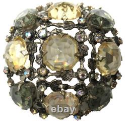 SCHREINER Smokey Gray & Yellow Rhinestone Vintage Pin Brooch