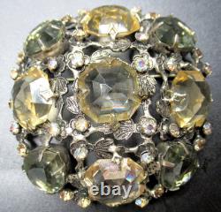SCHREINER Smokey Gray & Yellow Rhinestone Vintage Pin Brooch