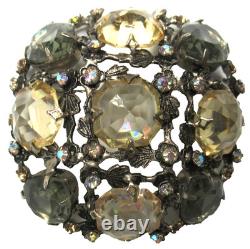 SCHREINER Smokey Gray & Yellow Rhinestone Vintage Pin Brooch