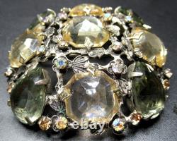 SCHREINER Smokey Gray & Yellow Rhinestone Vintage Pin Brooch