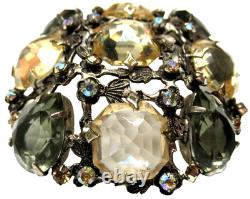 SCHREINER Smokey Gray & Yellow Rhinestone Vintage Pin Brooch