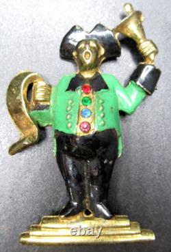 SILSON 1940 Enamel Rhinestone Town Crier Figural Vintage Pin Brooch BOOK PIECE