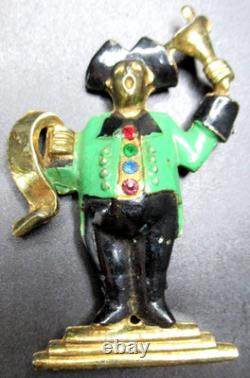 SILSON 1940 Enamel Rhinestone Town Crier Figural Vintage Pin Brooch BOOK PIECE