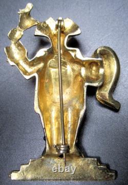 SILSON 1940 Enamel Rhinestone Town Crier Figural Vintage Pin Brooch BOOK PIECE