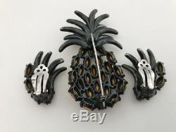 Schiaparelli Vintage Rhinestone Pineapple Brooch And Earring Set Circa 1950s