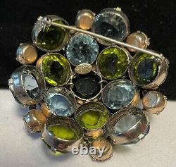 Schreiner NY Rare Vintage 2-1/2 Signed Amber Green Inverted R/S Brooch Pin A53