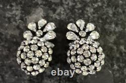 Schreiner NY Set Huge Brooch Earrings Rare 50's Clear Rhinestone Glass Signed