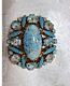 Schreiner NY Signed RARE Vintage 60's Brooch Gold Floss Turquoise & Rhinestone