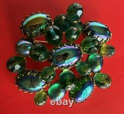 Schreiner New York Emerald Green Peacock Cabochon Dragon Breath Brooch Pin 2.5 Schreiner New York Emerald Green Peacock Cabochon Dragon Breath Brooch Pin 2.5