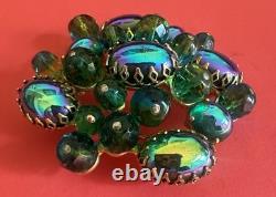 Schreiner New York Emerald Green Peacock Cabochon Dragon Breath Brooch Pin 2.5