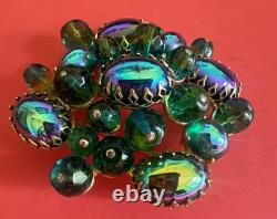 Schreiner New York Emerald Green Peacock Cabochon Dragon Breath Brooch Pin 2.5