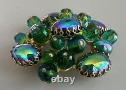 Schreiner New York Emerald Green Peacock Cabochon Dragon Breath Brooch Pin 2.5