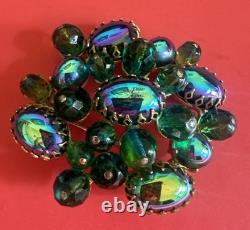 Schreiner New York Emerald Green Peacock Cabochon Dragon Breath Brooch Pin 2.5
