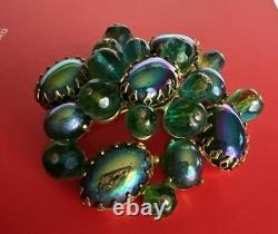 Schreiner New York Emerald Green Peacock Cabochon Dragon Breath Brooch Pin 2.5