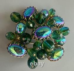 Schreiner New York Emerald Green Peacock Cabochon Dragon Breath Brooch Pin 2.5