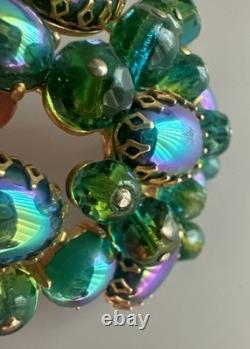 Schreiner New York Emerald Green Peacock Cabochon Dragon Breath Brooch Pin 2.5