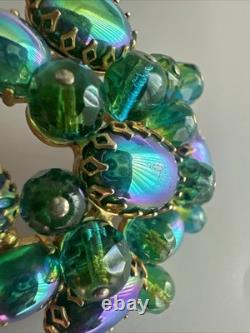 Schreiner New York Emerald Green Peacock Cabochon Dragon Breath Brooch Pin 2.5