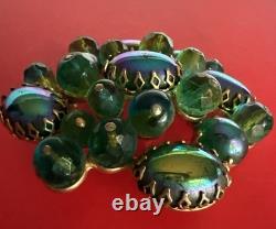 Schreiner New York Emerald Green Peacock Cabochon Dragon Breath Brooch Pin 2.5