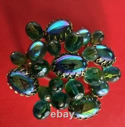 Schreiner New York Emerald Green Peacock Cabochon Dragon Breath Brooch Pin 2.5