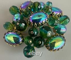 Schreiner New York Emerald Green Peacock Cabochon Dragon Breath Brooch Pin 2.5