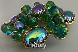 Schreiner New York Emerald Green Peacock Cabochon Dragon Breath Brooch Pin 2.5