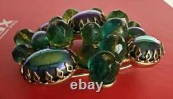 Schreiner New York Emerald Green Peacock Cabochon Dragon Breath Brooch Pin 2.5