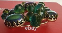 Schreiner New York Emerald Green Peacock Cabochon Dragon Breath Brooch Pin 2.5