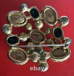 Schreiner New York Emerald Green Peacock Cabochon Dragon Breath Brooch Pin 2.5