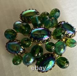 Schreiner New York Emerald Green Peacock Cabochon Dragon Breath Brooch Pin 2.5