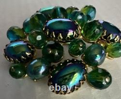 Schreiner New York Emerald Green Peacock Cabochon Dragon Breath Brooch Pin 2.5