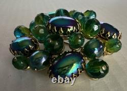 Schreiner New York Emerald Green Peacock Cabochon Dragon Breath Brooch Pin 2.5