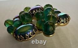 Schreiner New York Emerald Green Peacock Cabochon Dragon Breath Brooch Pin 2.5