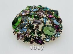 Schreiner New York Vintage Purple Blue Green Crystal Rhinestone Large Brooch Pin