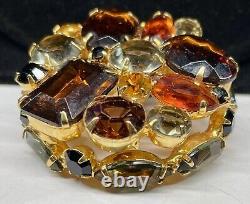 Schreiner Regency Rare Vintage Gilt Amber Glass Rhinestone 2 Pin A60