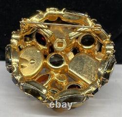 Schreiner Regency Rare Vintage Gilt Amber Glass Rhinestone 2 Pin A60