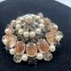 Schreiner Vintage Layered Rhinestone & Faux Pearl Dome Brooch Statement READ