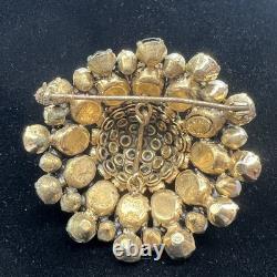Schreiner Vintage Layered Rhinestone & Faux Pearl Dome Brooch Statement READ