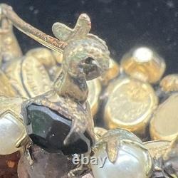 Schreiner Vintage Layered Rhinestone & Faux Pearl Dome Brooch Statement READ