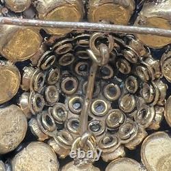 Schreiner Vintage Layered Rhinestone & Faux Pearl Dome Brooch Statement READ